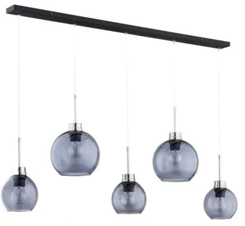 Ekspresowa dostawa Lampa wisząca na listwie czarna i dymione szklane klosze z chromowanymi elementami Natalia Alfa 62156 5xE27 78cm x 120cm