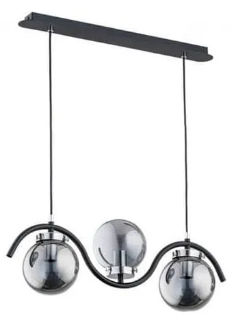 Lampa wisząca nad wyspę czarna falowany metalowy stelaż i dymione klosze szklane kule Korda Chrom Alfa 62152 3xE14 90cm x 60cm Popularny