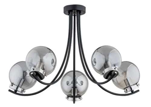 Lampa wisząca czarna z domieszką chromu szklane dymione klosze kule do góry Dora Alfa 62150 5xE14 41cm x 62cm Ostatnie sztuki