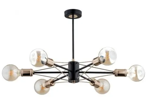 Nowoczesna lampa sufitowa czarna bez klosza złote oprawki drobne i elementy Tandem Gold Alfa 62151 6xE27 41cm x 58cm Promocja