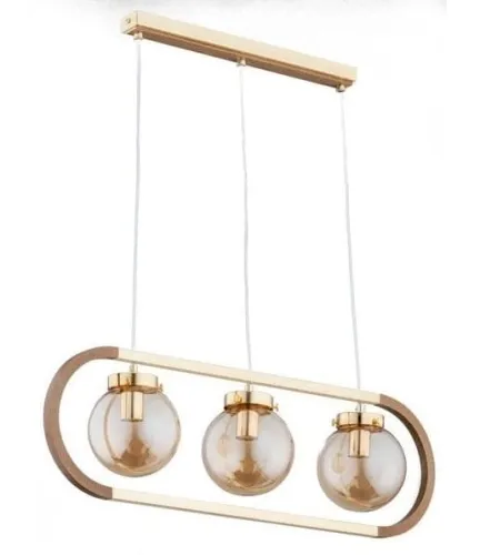 Lampa wisząca nad stół złota z domieszką drewna szklane bursztynowe klosze kule Rino Alfa 62147 3xE14 80cm x 68cm Hit cenowy