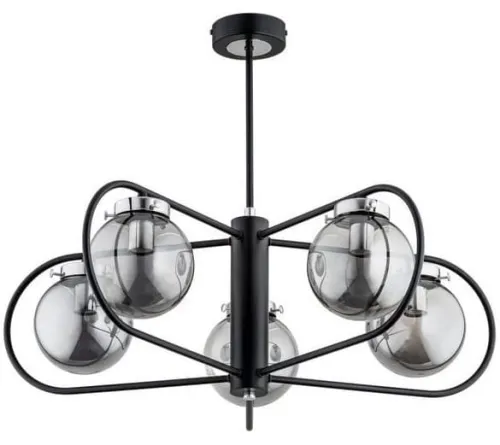 Hit cenowy Designerska czarno srebrna lampa sufitowa półowalne ramiona i dymione szklane klosze kule Arakis Glass Alfa 61046 5xE14 50cm x 65cm
