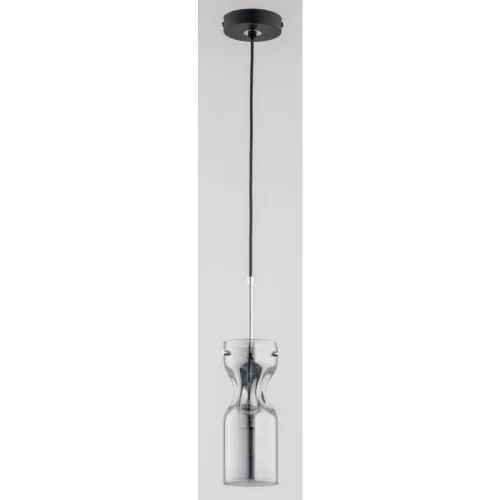 Bezpieczne zakupy Lampa wisząca pojedyncza z dymionym smukłym kloszem czarny przewód z oprawką chrom Kapris Mni Silver Alfa 60881 E14 76cm x 10cm