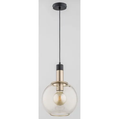 Łatwy zwrot Lampa wisząca nad wyspę z bursztynowym kloszem i czarnym złotym stelażem Vanello Gold Alfa 60834 E27 90cm x 25cm