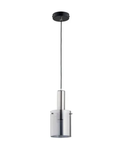 Dostępne od ręki Nowoczesna lampa wisząca na jedną żarówkę srebrno czarna z dymionym cylindrycznym kloszem Celia Silver Alfa 60831 E27 90cm x 15cm