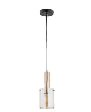 Kup online Nowoczesna lampa wisząca na jedną żarówkę złoto czarna z bursztynowym cylindrycznym kloszem Celia Gold Alfa 60832 E27 90cm x 15cm