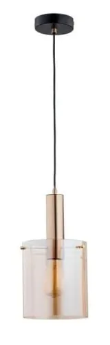 Lampa wisząca nad wyspę na jedną żarówkę złoto czarna z bursztynowym cylindrycznym kloszem Calena Gold Alfa 60826 E27 90cm x 20cm Do wyczerpania zapasów