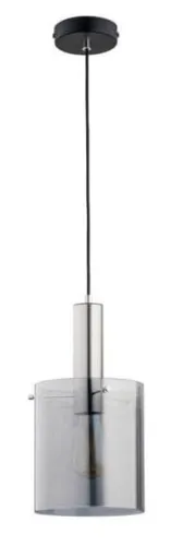 Lampa wisząca nad wyspę na jedną żarówkę srebrno czarna z dymionym cylindrycznym kloszem Calena Silver Alfa 60825 E27 90cm x 20cm Wyprzedaż