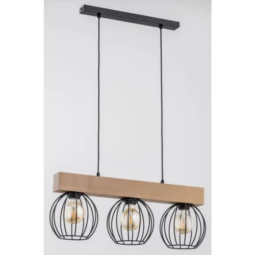 Obniżka ceny Lampa wisząca nad stół w stylu industrialnym okrągłe metalowe klosze na drewnianej belce Arizan Alfa 27803 3xE27 90cm x 60cm