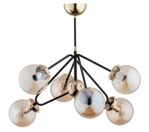 Tylko dziś Nowoczesna lampa sufitowa czarno złota rozłożyste ramiona i szklane bursztynowe klosze kule Elba Gold Alfa 28256 6xE14 50cm x 62cm