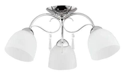 Dodaj do koszyka Lampa sufitowa w stylu glamour chromowana z ozdobną zawieszką szklane białe klosze Nata Alfa 27713 3xE27 26cm x 56cm