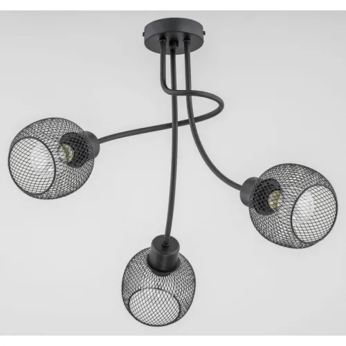 Lampa sufitowa nowoczesna czarna metalowe klosze druciane koszyki i dekoracyjnie zakręcone ramię Plena Duo Alfa 25823 3xE27 45cm x 48cm Szybka wysyłka