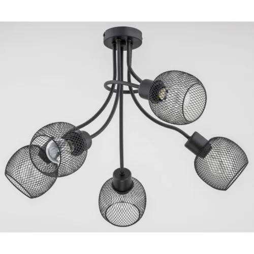 Lampa sufitowa nowoczesna czarna metalowe klosze druciane koszyki i dekoracyjnie zakręcone ramię Plena Duo Alfa 25835 5xE27 45cm x 57cm Nowość