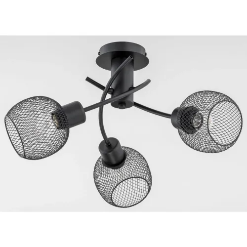Dostępne od ręki Nowoczesna lampa sufitowa czarna metalowe klosze druciane koszyki zawinięte ramiona Watsa Black Alfa 25793 3xE27 27cm x 50cm