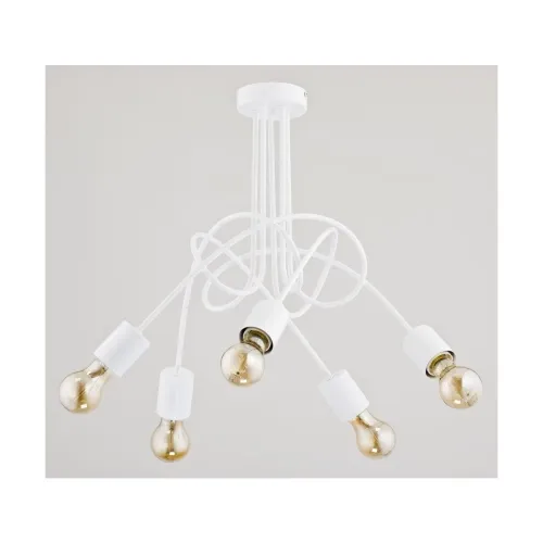 Biała lampa sufitowa metalowy designerski plafon z zakręconymi ramionami na odkryte żarówki Tango White Alfa 23615 5xE27 41cm x 50cm Kup teraz