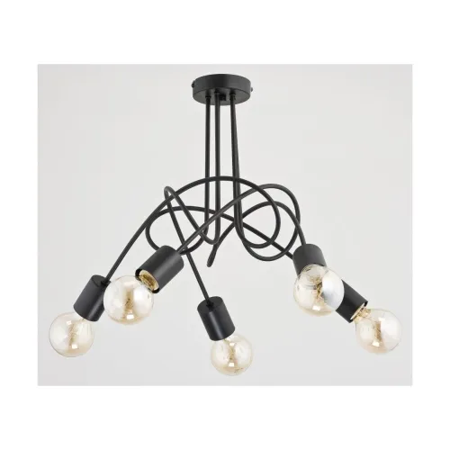 Czarna metalowa lampa sufitowa z kręconymi ramionami i odkrytymi oprawkami Tango Black Alfa 23175 5xE27 41cm x 50cm Okazja