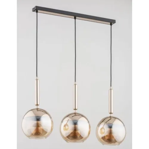 Lampa wisząca na listwie czarno złota z bursztynowymi otwartymi kloszami Volda Alfa 63065 3xE27 80cm x 72cm Bestseller