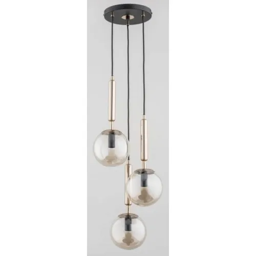 Lampa wisząca do jadalni czarno złota okrągła podsufitka i bursztynowe szklane klosze kule Volda Picolo Alfa 63068 3xE14 90cm x 28cm Kup online