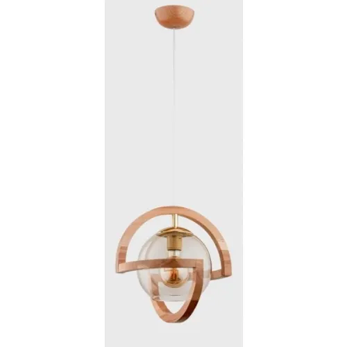 Wyjątkowa oferta Designerska lampa wisząca w kolorze jasnego drewna bursztynowy szklany klosz kula w ramie Cabrio Wood Alfa 60907 E27 100cm x 32cm