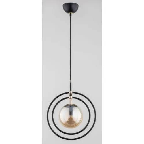 Promocja Nowoczesna lampa wisząca pojedyncza czarno złota z bursztynowym kloszem w metalowej okrągłej ramie Mandi Alfa 60886 E14 85cm x 30cm