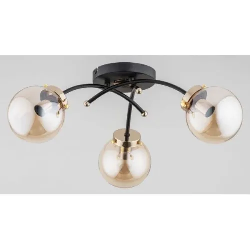 Do wyczerpania zapasów Lampa sufitowa metalowa czarno złota pochyłe ramiona i bursztynowe szklane klosze kule Natella Alfa 63050 3xE14 22cm x 52cm