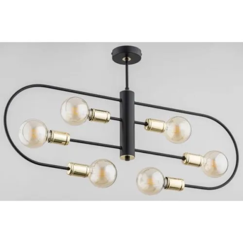Ostatnie sztuki Designerska lampa sufitowa elipsa czarna i złote oprawki bez kloszy Signa Alfa 63028 6xE27 36cm x 88cm
