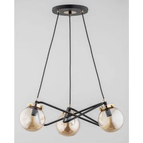 Kup online Nowoczesna lampa wisząca do salonu czarno złota bursztynowe szklane klosze kule Vega Alfa 63007 3xE14 66cm x 52cm