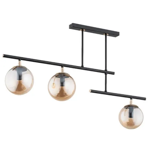 Do wyczerpania zapasów Nowoczesna lampa sufitowa do salonu czarny stelaż i złote elementy bursztynowe szklane klosze kule Nosca Alfa 63032 3xE14 55cm x 88cm