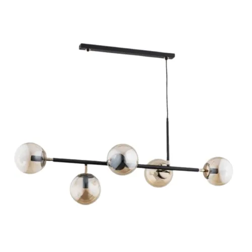 Lampa wisząca pięć bursztynowych kloszy na czarnej listwie Alfa 63020 Dansa 5xE14 110cm Niska cena