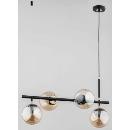 Lampa wisząca nad stół podłużna czarna złote dodatki i bursztynowe szklane klosze kule Fiore Alfa 63039 4xE14 92cm x 70cm Sprawdź teraz