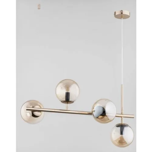 Zniżka Nowoczesna lampa wisząca podłużna złota bursztynowe klosze szklane kule Vinci Alfa 63040 4xE14 92cm x 71cm