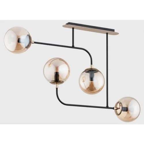 Wyprzedaż Lampa sufitowa na listwie do salonu nowoczesna czarno złota bursztynowe szklane klosze kule Taco Alfa 63043 4xE14 53cm x 83cm