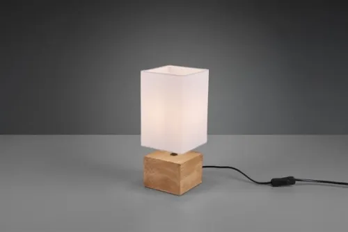 Lampa nocna stołowa mała nowoczesna kwadratowa drewniana podstawa z białym abażurem z tkaniny RL R50171030 Woody E14 30cm Super okazja
