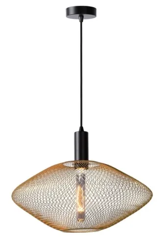 Zamów dziś Lampa wisząca z złotym kloszem metalową siatką na czarnym zawiesiu Lucide 21423/45/02 Mesh E27 45cm