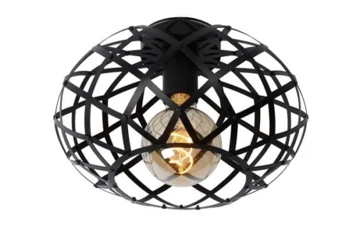 Bestseller Czarna lampa plafon sufitowy metalowa spłaszczona kula Lucide 21117/30/30 Wolfram E27 30cm