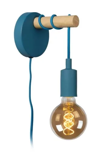Bezpieczne zakupy Niebieski kinkiet z kablem i odsłoniętą żarówką Lucide 08227/01/35 Paulien E27