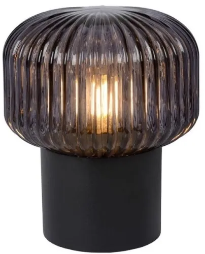 Dodaj do koszyka Czarna lampa stołowa z ryflowanym dymnym kloszem Lucide 78595/01/30 Jany E14