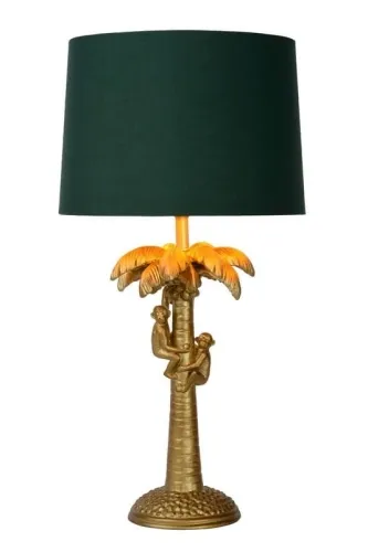 Szybka dostawa Mosiężna lampa stołowa z zielonym abażurem z małpami na palmie Lucide 10505/81/02 Extravaganza E27