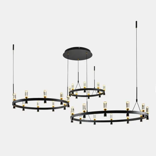 Szybka wysyłka Lampa wisząca trzy czarne obręcze z elementami mosiądzu i szkła Italux PND-83812-60 Almelo LED 137W 5347LM 3000K 187cm x 200cm