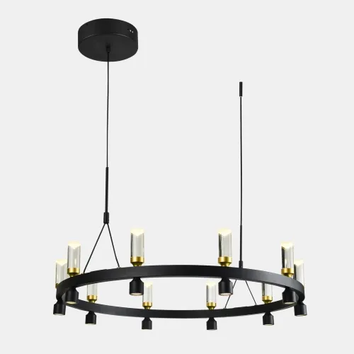 Sprawdź teraz Lampa wisząca czarna obręcz z szklanymi walcami i elementami mosiądzu Italux PND-83812-20 Almelo LED 49W 3000K 81cm x 170cm