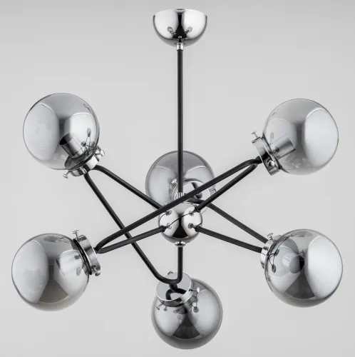 Nowoczesna lampa sufitowa w kształcie gwiazdy czarna chrom szklane dymione klosze kule Galaxy Alfa 27706 6xE14 56cm x 55cm Hit cenowy