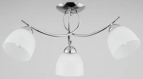 Cena promocyjna Potrójny chromowany plafon lampa sufitowa na metalowej listwie białe szklane kopułowe klosze Marisa Alfa 27563 3xE27 27cm x 63cm