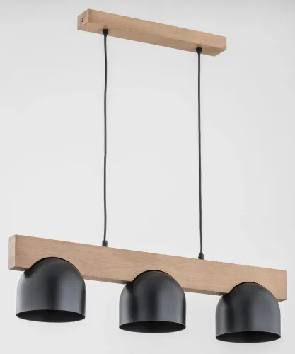 Lampa wisząca nad stół drewniana podłużna z metalowymi czarnymi kloszami Gros Alfa 62089 3xE27 70cm x 15cm x 70cm Kup online