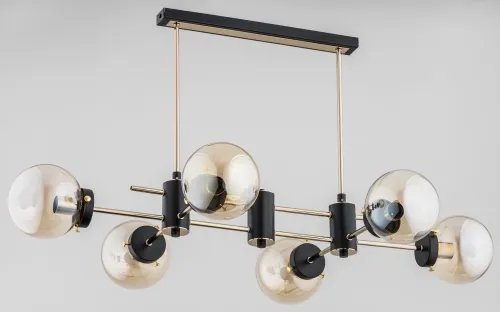 Hit sprzedaży Lampa Sufitowa Żyrandol Ze Szklanymi Kloszami Alfa 27496 Linio Sola 6xE14 51cm x 57cm x 96cm czarny złoty klosze bursztynowe