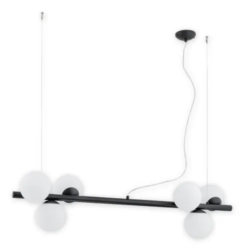 Wysoka jakość Podłużna lampa wisząca nad stół czarna listwa z białymi kloszami kulami Lemir O2916 W6 CZA Osso 6xE14 112cm