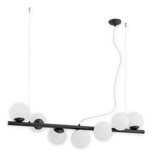 Lampa sufitowa wisząca czarna listwa i białe klosze kule Lemir O2917 W7 CZA Osso 7xE14 112cm Ostatnia szansa