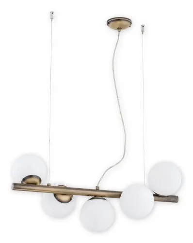 Mosiężna patynowana lampa wisząca sufitowa listwa z białymi kulami Lemir O2915 W5 PAT Osso 5xE27 72cm Wybór klientów
