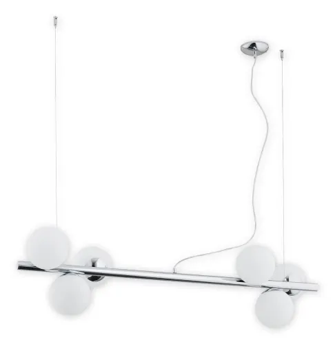 Lampa chromowana wisząca listwa z białymi szklanymi kulami Lemir O2916 W6 CH Osso 6xE14 112cm Szybka dostawa