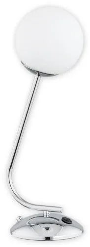 Bestseller Chromowana lampa stołowa z włącznikiem i kloszem białą kulą Lemir O2908 L1 CH Nol E14