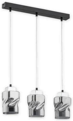 Dostępne od ręki Lampa wisząca z trzema kloszami z chromem na czarnej listwie Lemir O2963 W3 CZA + CH Meru 3xE27
